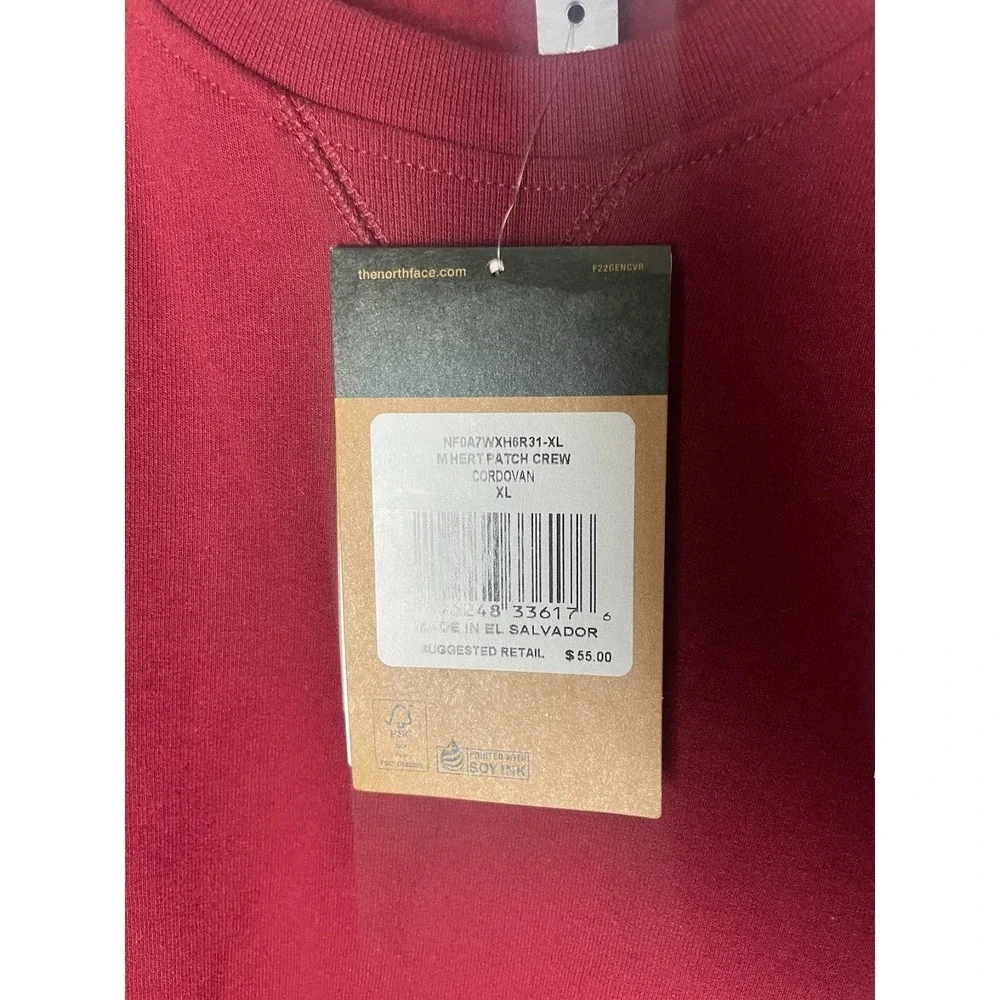 NWT The North Face Men's Patch Crew Sweater Maroon Red Size XL Brand New
